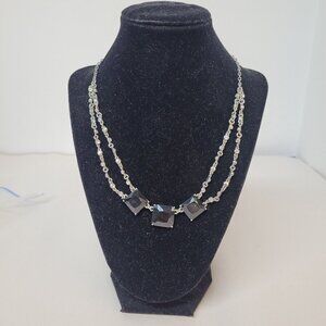 Vintage Double Strand Onyx Black Silver Necklace Western